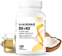 Vitamin D3 + K2 in Organic Coconut Oil, Vitamin K2 MK7 + D3 (1000IU), Rapid Bone and Heart Health Formule, Pomáhá absorbovat a využívat vápník, podporuje imunitu, zlepšuje náladu - 120 Softgels