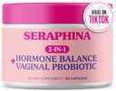 Serafina Vaginální probiotika 2- in-1 pro ženy + Hormonální rovnováha - 90 Kapsle Kompletní femininní péče, PMS & Močové Tract Health, Prebiotic Blend, 10 Milionů CFU, 6 Strains (90 Počet (balení po 1))