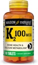 MASON NATURAL Vitamin K2 100 mcg s vápníkem, podporuje kosti, srdce a svalnaté zdraví, 100 tablet