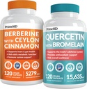 21-in-1 Berberine dodatek s Ceylon Cinnamon Chromium, Hořký Melon a zelený čaj Extract (120 ct) & 28-in-1 Quercetin s Bromelain dodatek pro podporu imunitní obrany (120 ct)