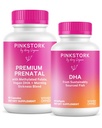 Pink Stork Premium Prenatal Duo: Premium Prenatal Vitamin + DHA, Prenatal Probiotika pro ženy, Omega 3 + Rybí olej, Prenatal Vitamin s DHA a kyselina listová, Women- Vlastněné