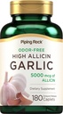 Piping Rock Odorless česnekové pilulky s vysokým alicinem 124; 180 Caplet crust 124; zápach zdarma crust 124; Vegetarian, Non- GMO, gluten zdarma