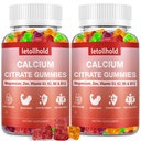 Citrátové gumy vápníku - 1200mg vápníkové gumy s hořčíkovým zinkem vitamin D3, K2, B6, B12 pro kosti, svalovina, spojky, imunitní podpora, vysoká absorpce vápníku doplňky pro ženy a muže 2 balení