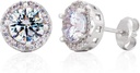 Sterling Silver Ruční výroba Zircon Gemstone Halo 9mm Stud Náušnice