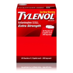 Tylenol Extra Strength Acetaminophen Caplets, 500 mg, Reliéf bolesti a horečka Reducer pro bolest hlavy, bolesti zad, bolesti zubů, menstruační křeče & bolest, Cestovatelný obal, 2- Caplet Pouches, 50 Počet