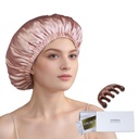 100% Mulberry Silk Bonnet pro spící ženy Dlouhé vlasy - Double Layer Sleep Cap - Silk Sleep Bonnet s elastický pobyt na hlavě (růžové, velké)