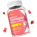 Kolagenové žvýkačky pro ženy Muži, Ženy nad 50, Kolagenové Peptidy Protein Typ I, II, III, V, X s Biotin Keratin Vitamin C A D E B12 K2 pro kůže Vlasové nehty Imunity Energy 60 Jahodové ochucené gumy