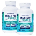 Oceanblue Professional Omega-3 2100 s vitaminem D3 - 120 ct - 2pack - Triple Strength Burless Fish Oil Supplement s vysoce potentní EPA, DHA, DPA a vitaminem D3 - Wild- Caught - Orange Flavor