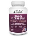 Dr. Berg Black Elderberry Kapsle (Advanced Immunication Support *) s 15 000 IU vitaminu D, 60 mg zinku, a 90 mg Camu Camu - (4- in-1) Sambucus Elderberry Immunication Supplement - 90 Kapsle