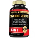 6in1 Cayenne Pepper Extract Kapsle s Organic Turmeric Curcumin Root, Black Pepper, a další - Podpora trávení systém, srdce zdraví, imunita Funkce - 210 Kapsle