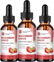 (3 balení) Glycinát hořečnatý kapalné kapky, vysoká absorpce hořečnatý kapalný s bromelainem, vitamin B6 C D, doplněk hořčíku pro děti a dospělé, noční a svalová podpora, Jahodová příchuť