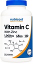 Nutricost Vitamin C se zinkovou kapsle, 120 Servings - 1000mg, 45 mg zinku, non-GMO, gluten zdarma vitamín C dodatek