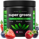 Supergreens Powder, 40 + Organic Superfoods, Probiotics & Enzymes for Energy, Digestion, Gut Health & Bloating OF 124; Organic Fruit & Veggie Drink Mix, Daily Green Juice Smoothie Blend, Spinach, Noni Plus