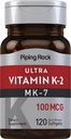 Piping Rock Vitamin K2 MK7 PHARMAN124; 100 mcg PHARMAN124; 120 Softgels PHARMAN124; Non- GMO, gluten zdarma dodatek