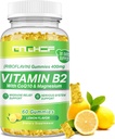 Vitamin B2 Gummie pro dospělé a děti - Riboflavin 400mg doplněk s magnesium Glycinát & CoQ10, Podpora Migréna Relief & nervový systém, Zvýšení energie, Cukr zdarma Vegan B2 Gummies Lemon Flavor