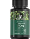 PlantFusion Vegan železné doplňky od, Premium Plant na bázi železné doplňky pro ženy a muže (25mg), Plus folát & B12, 90 Veggie Kapsle