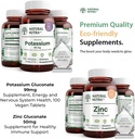 Natural Nutra Draslík Gluconate 99 mg a zink Gluconate 50 mg doplňky pomáhá udržet imunitu a úroveň energie, gluten zdarma, esenciální pro dobré zdraví.