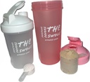 Shaker láhev [2 balení] pro protein shakes, pre- cvičení, a post- cvičení. Jedna 24 unce / jedna 14 unce. Roztříděné barvy. (Pink / Clear)