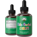 Děti Vitamíny z Bylin. Tekutý dětský bylinný multivitamin. Bez hořké chuti. Cukr zdarma 14-in-1 Vegan Downdrops for Toddlers, Children, Teens. Smíchané ve vodě, které nebudou ani ochutnat