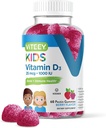 Viteey Vitamin D3 Děti Gummies 25mcg 1000 IU - Kostní zdraví, imunitní zdraví, Společná podpora svalů - Vegetarián, želatina zdarma, gluten zdarma, GMO zdarma - Chutné žvýkací Berry ochucené