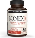 Bonex K Dodatek 124; Vitamin D & K Komplex 124; Podporuje srdce, kosti a zuby zdraví 124; 2000IU vitamin D3 & 75mcg vitamin K2 STAR 124; Non- GMO 124; Small & Easy spolknout 124; 60 Day Supply Chewable Tablety