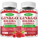2 Pack Ginkgo Biloba Gummies s Panax Ginseng a hořčík, Ginkgo Biloba doplňky pro soustředění, paměť a zdraví mozku pro dospělé a děti, Vegan Raspberry Flavor Gummies, 120 Počet
