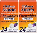 Motrin Dětské Dye- Free Ibuprofen Žvýkací tablety pro bolest a horečku, Grape, 24 Počet (balení po 2)