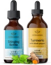 HERBAMAMA Herbal Liquid Drops Kit - Bundle of Stinging Nettle 2 fl oz & Turmeric Curcumin Tincture 4 fl oz - Vegan, Non- GMO, Sugar & Alcohol- Free - 2 Pack