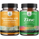 Balení čisté Quercetin s Bromelain dodatek + 500 mg Kapsle pro imunitní podporu a dýchání a zinek 50mg - Vylepšení vlasové kůže a nehtů - Snadno polykat potentní denní tablety pro dospělé