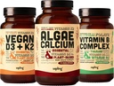 Řasy vápník a vegan D3 + K2 a vitamin B Complex Bundle - doplněk vápníku z červených řas, 4000 IU vitaminu D3 a 100mcg vitaminu K2, esenciální vitaminy B