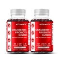 Vitamatic 2 Pack Vegan Cranberry Gummies s D- Mannose, Probiotic & Vitamin C pro ženy Močové Tract Health - 25000mg Ekvivalentní Per Serving (od 50: 1 Extract 500 mg) - 60 Počet
