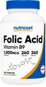 Nutricostová kyselina listová (vitamin B9) 1000 mcg, 240 tobolek