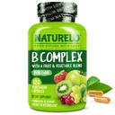 NATURELO vitamin B komplex s methyl B12, methylfolát, vitamin B6, Biotin Plus Cholin, CoQ10 a ovocné a zeleninové směsi - Podporuje energetickou a zdravou odezvu stresu - Vegan - 120 Kapsle