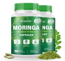 Moringa Kapsle 2 Lahvičky 124; 800mg Čisté Moringa Práškové Kapsle - Podporuje energii, imunitní podpora, Gut zdraví, Zelená Superfood Obsahuje vitaminy a aminokyseliny