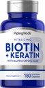 Piping Rock Biotin 5000mcg CLAS124; 180 Kapsle CLAS124; Plus Keratin a alfa Lipoic acid CLAS124; Non- GMO, gluten zdarma dodatek