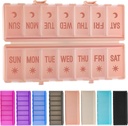 Skládací karton Pořadatel 2 krát denně w / leptané etikety - Dual Protection & Přenosný týdenní AM PM Pill Box, 7 Den Medicine Container, Velká cestovní Pill Pouzdro pro týden Denní dodatek Vitamin - Pink