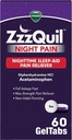 ZzzQuil Night Pain GelTabs, Nighttime Pain Relief, Sleep Aid Tablets, Difenhydramine HCl a Acetaminophen, No.1 Sleep Aid Brand, Max Strength Pain Reliever, 60 GelTabs