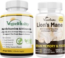 Vegan Vitality Lion 's Mane x General Health Combo Bundle - 6 měsíců Lion' s Mane and Multivitamins