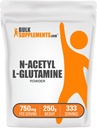 BulkSupplements.com N-Acetyl L-glutamin Powder - glutamin Suppendix, L Glutamin Powder, Gut Health & Recovery - Gluten Free, 750mg per Serving, 250g (8.8 oz) (Balení po 1)