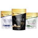 Transformace Vanilla Protein Powder 124; 30G Multi- Protein Supersměs + Grass- Fed Hydrolyzované Kolagen Peptidy Powder- Vlasy, kůže, hřebíky + organické Super Zelené Superfood Powder- Imunitary & Energy Support