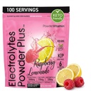 PowderVitamin Electrolytes Powder Plus (100 Serings) Malina Lemonade Electrolyte Powder, Zero Calorie, Keto, Nulový cukr, No Maltodextrin, 1000mg draslík, 120mg vápníku, 120mg hořčíku, Hydratace