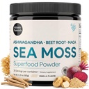 Atlantic Naturals Moss Superfood Powder with Ashwagandha, Beet Root, and Maca Root - Sea Moss Powder podporuje zdravou pleť, atletický výkon, a pozitivní nálada - Vanilla Flavor (150g)