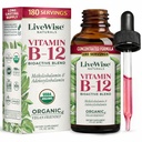 LiveWise Naturals B12 Vitamin Kapky Non- GMO, Organic Bioactive Blend for Energy, Clarity, Focus, and Easy Absorption, Adenosylkobalamin & Methylkobalamin dodatek, Vegan, gluten- Free, Dairy- Free