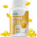 Vitamin D3 K2 s MCT olejem, Vitamin D3 5000 IU a K2 100mcg, Formule 2 v 1 pro zdraví kostí a srdce, Gluten Free - 60 Počítání Softgels