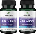 Swanson Zinek Citrát - Minerální dodatek na podporu zdraví zdravých vizí a imunitního systému - Natural Formule podporující celkové Wellness - (60 Kapsle, 50mg každý) (2 balení)