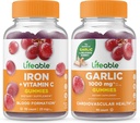 Živé železo s vitaminem C + Česnek 1000mg, Gummies Bundle - Velký Ochutnávání, Vitamin dodatek, Lepek zdarma, GMO zdarma, Žvýkací žlab