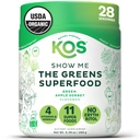 Kos Organic Super Greens Powder Erythritol Free - Plant based Superfood Blend with Spirulina, Chlorella & Wheatgrass - USDA Certified Organic, Green Juice Smoothie - Apple Flavor - 28 Služení
