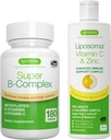 Super B- Complex + Liposomální vitamin C 1000mg & Zink Vegan Bundle, Methylovaný trvalý uvolňování B Complex & High Absorption Liquid Imunitary Support Complex, by Igennus