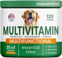 Pes Vitamíny + Glucosamine - Žvýkací Multivitamíny + Probiotika, Omega - Hip & Joint Support, Skin & Coat, Gut Health - Dospělý & Senior - Velké a malé plemeno - 120 Žvýkačky