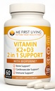 Me První žijící vitamin D3 K2 doplněk Kostní a srdeční zdraví Non- GMO Formule 125 MCG vitamin D3 & 100 MCG vitamin K2 MK-7 Snadno spolknout vitamín D & K komplex vápníku